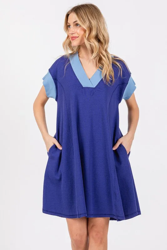Hazel Blues® |  Ces Femme Contrast Trim V-Neck Short Sleeve Dress