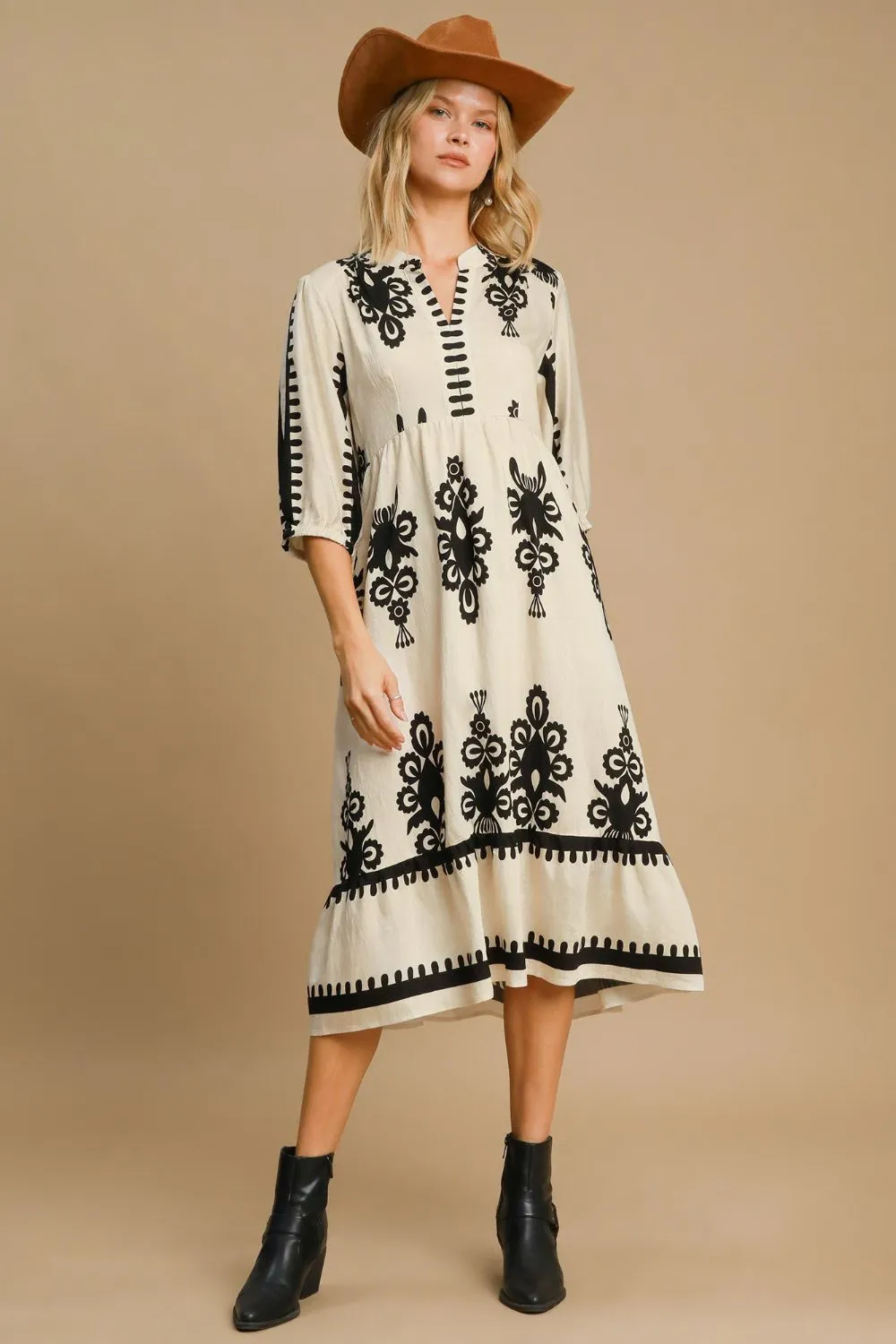 Hazel Blues® |  Umgee Printed Notched Midi Dress