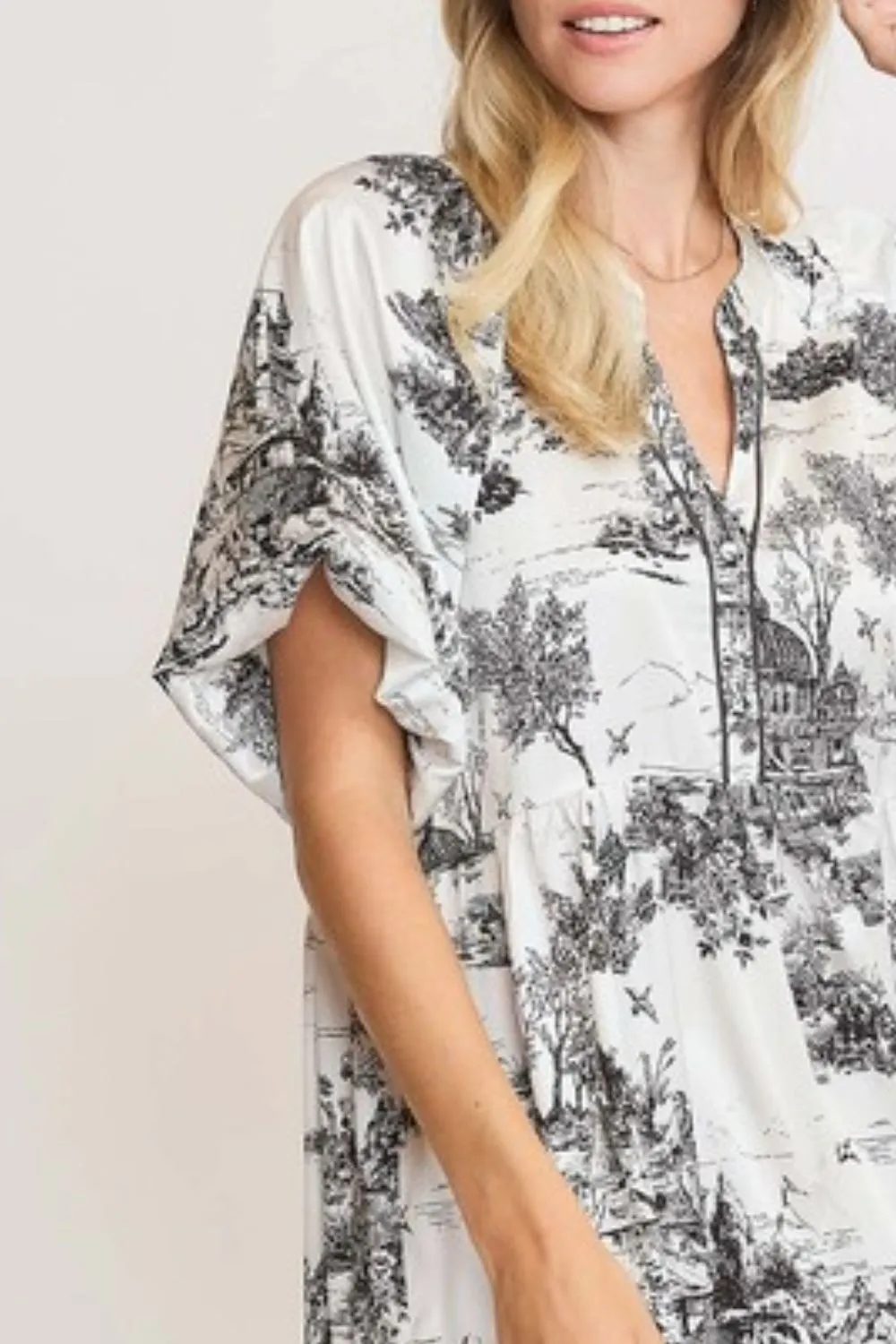 Hazel Blues® | Umgee Two Tone Landscape Print Dress