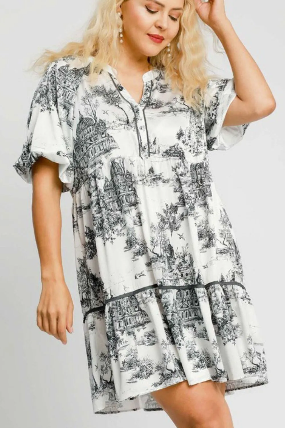 Hazel Blues® | Umgee Two Tone Landscape Print Dress