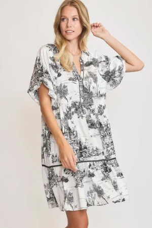 Hazel Blues® | Umgee Two Tone Landscape Print Dress