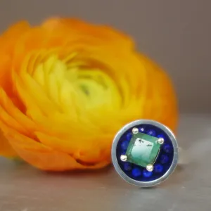 Here Comes the Sun: faceted emerald/lapis ring