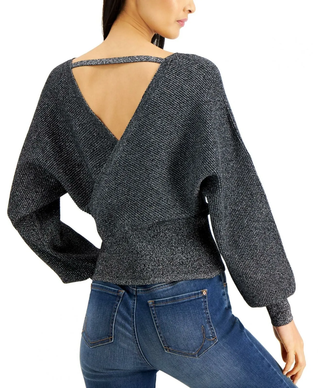 INC International Concepts Women's Surplice Metallic Sweater