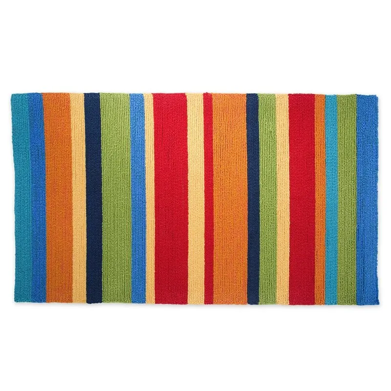 Indoor/Outdoor Hooked  Rug, Summer Stripes  42"x24'',3dm035