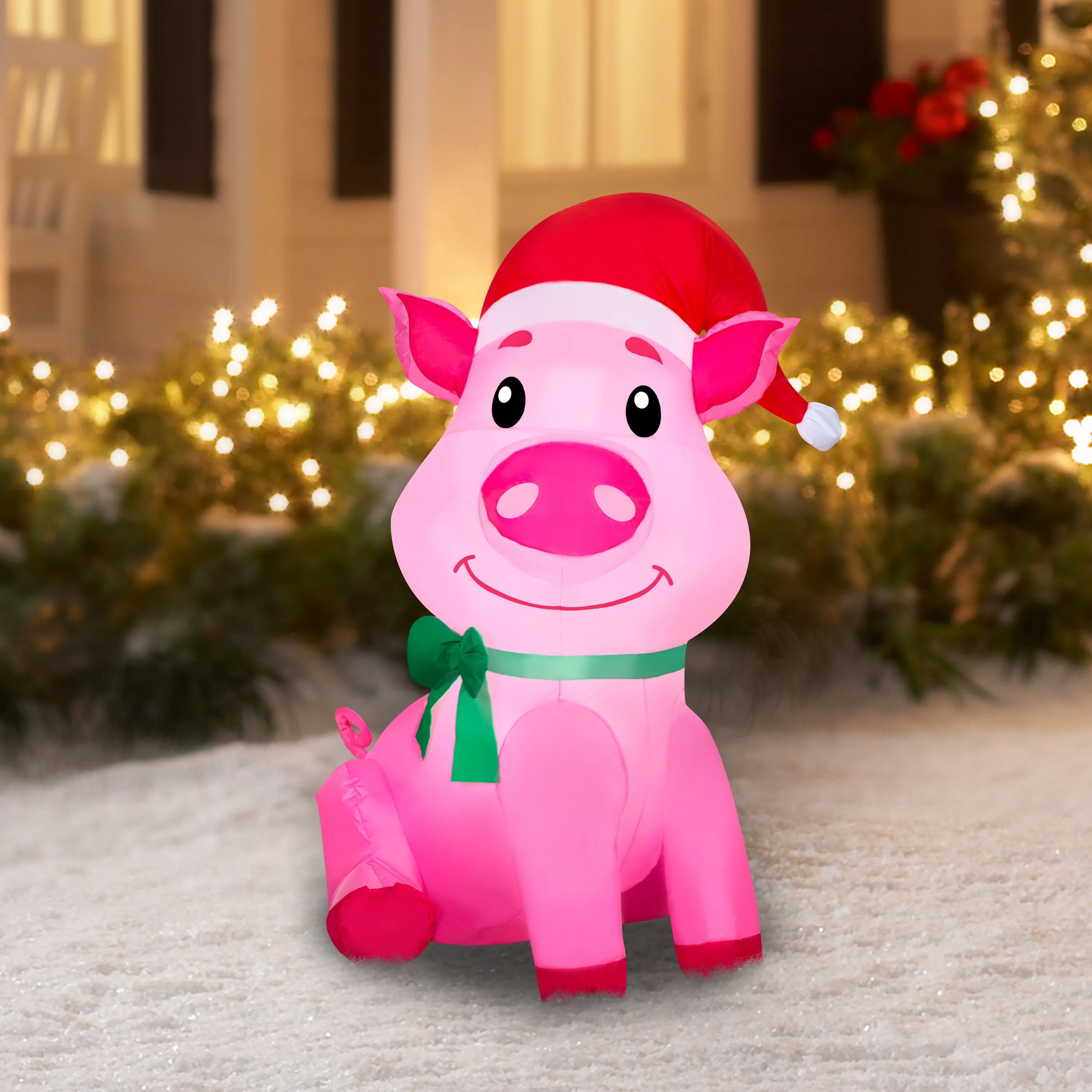 Inflatables 3.5 Foot Christmas Pig in Santa Hat Decoration
