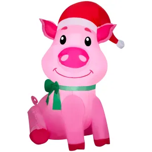 Inflatables 3.5 Foot Christmas Pig in Santa Hat Decoration