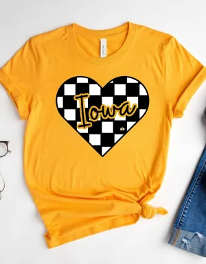 Iowa Checkered Heart Gold Graphic Tee