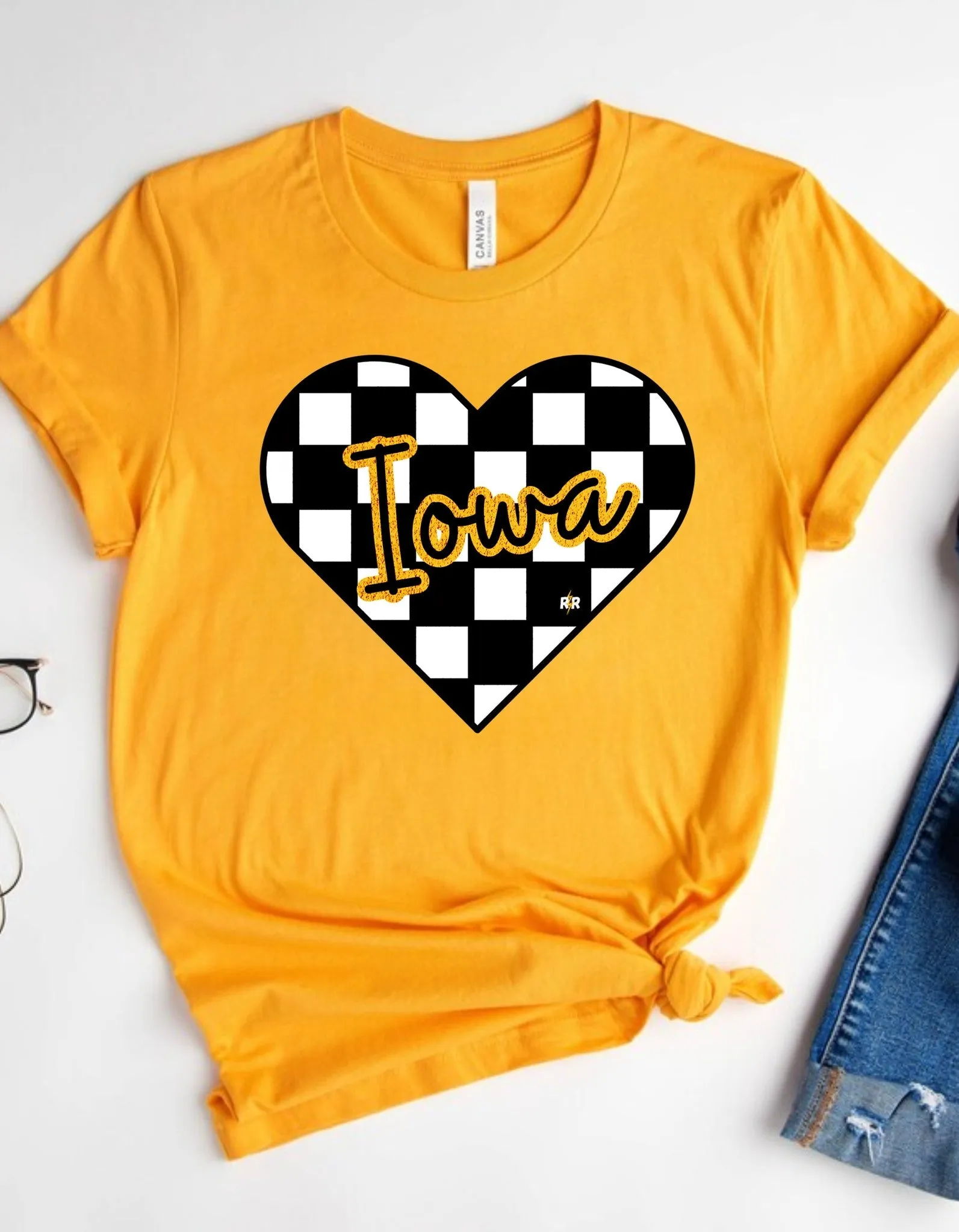 Iowa Checkered Heart Gold Graphic Tee