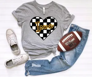 Iowa Checkered Heart Grey Graphic Tee
