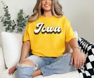 Iowa Retro Script Gold Graphic Tee