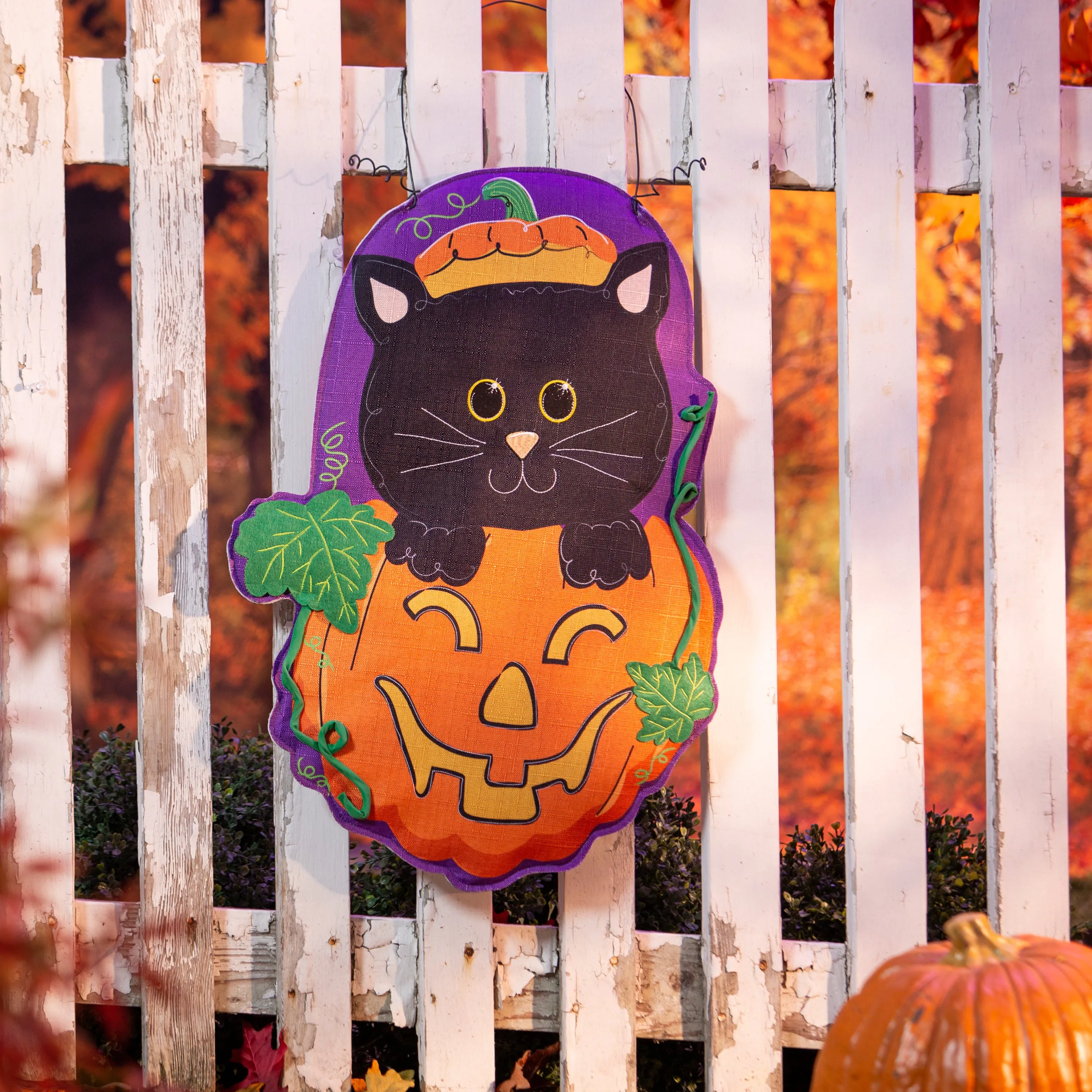 Jack O' Lantern & Black Cat/Santa Double Sided Estate Door Décor,2deb2571fb