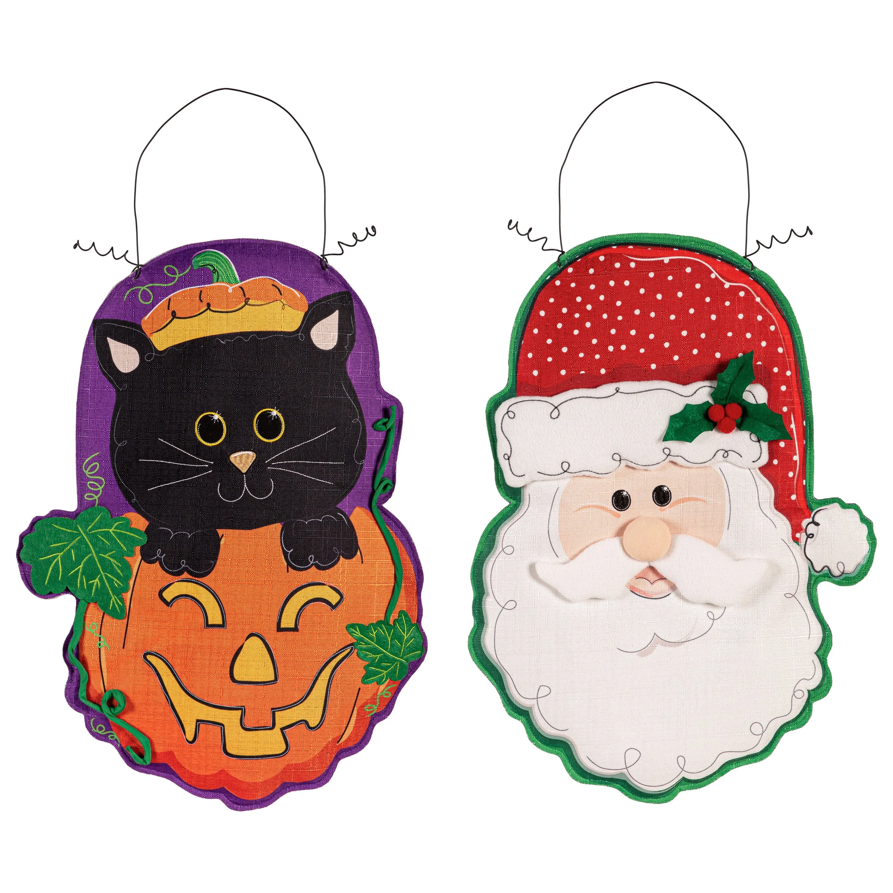 Jack O' Lantern & Black Cat/Santa Double Sided Estate Door Décor,2deb2571fb