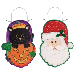 Jack O' Lantern & Black Cat/Santa Double Sided Estate Door Décor,2deb2571fb