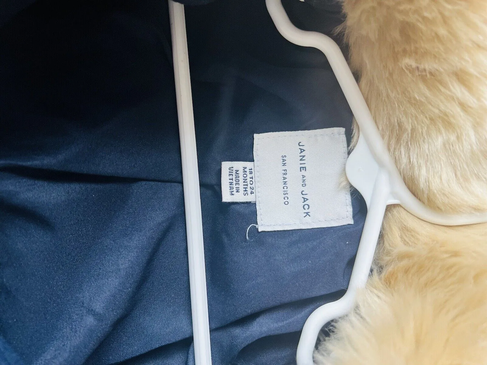 JANIE & JACK Coat Sz 18-24 Months Navy Fur Collar Button Up Formal Easter