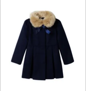JANIE & JACK Coat Sz 18-24 Months Navy Fur Collar Button Up Formal Easter