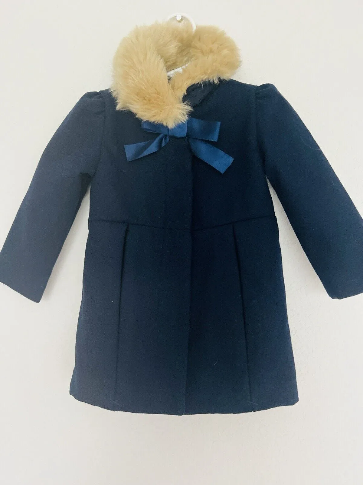 JANIE & JACK Coat Sz 18-24 Months Navy Fur Collar Button Up Formal Easter