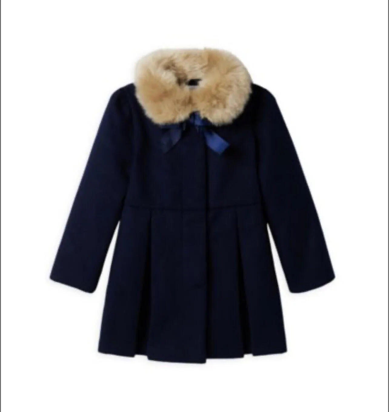 JANIE & JACK Coat Sz 18-24 Months Navy Fur Collar Button Up Formal Easter