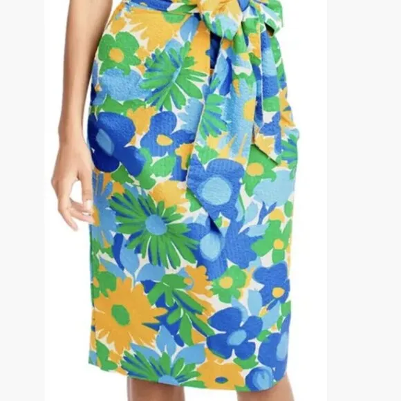 J.Crew Colorful Floral Print Midi Skirt with Bow Belt, Size 2