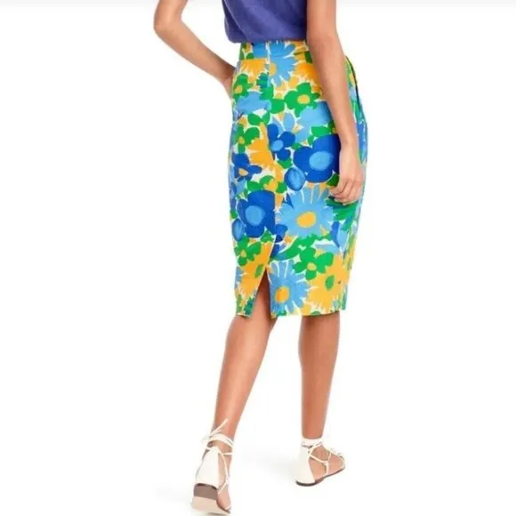 J.Crew Colorful Floral Print Midi Skirt with Bow Belt, Size 2