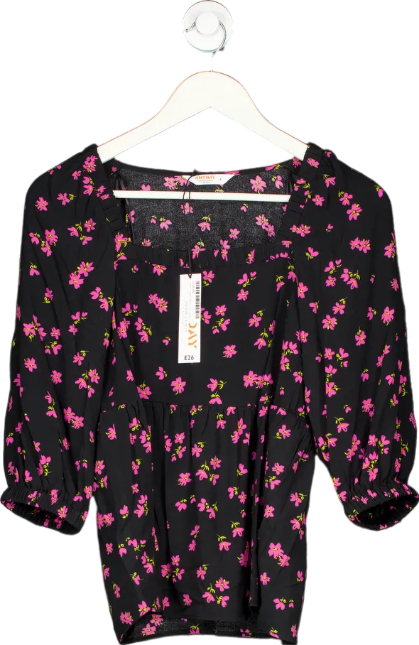 John Lewis Anyday Black Floral SQ Neck Top UK 6