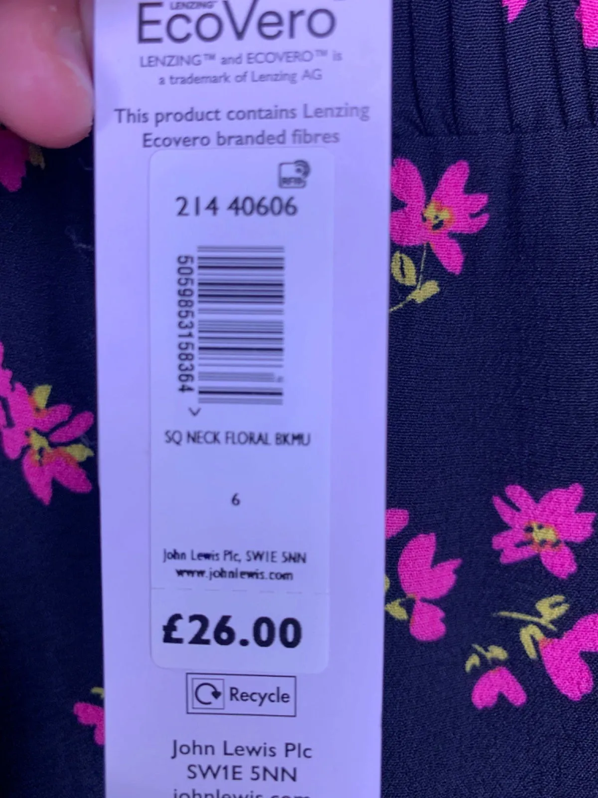 John Lewis Anyday Black Floral SQ Neck Top UK 6