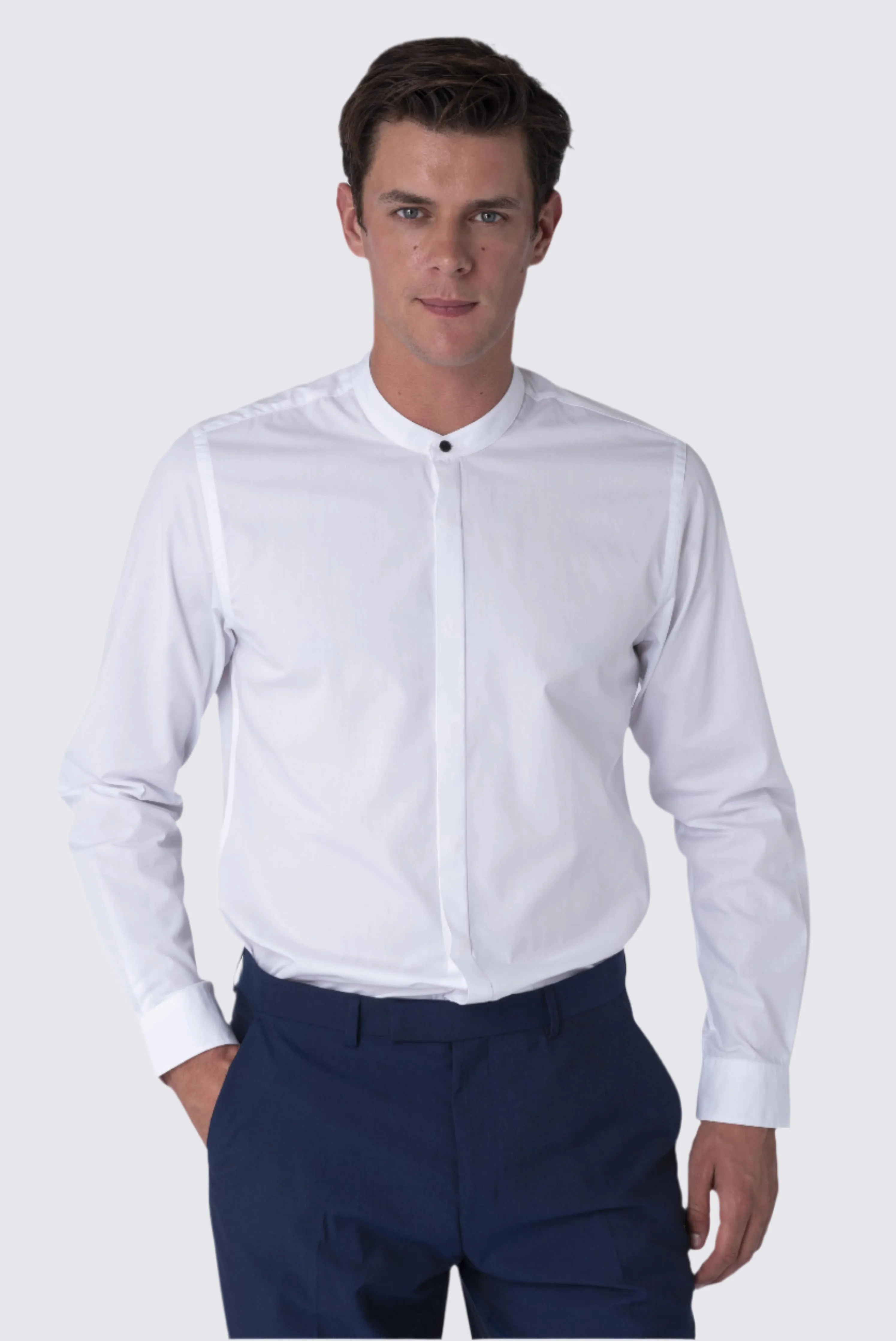 JOSHUA White Grandad Cotton Shirt