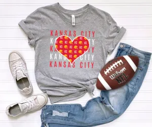 Kansas City Heart Repeat Grey Graphic Tee