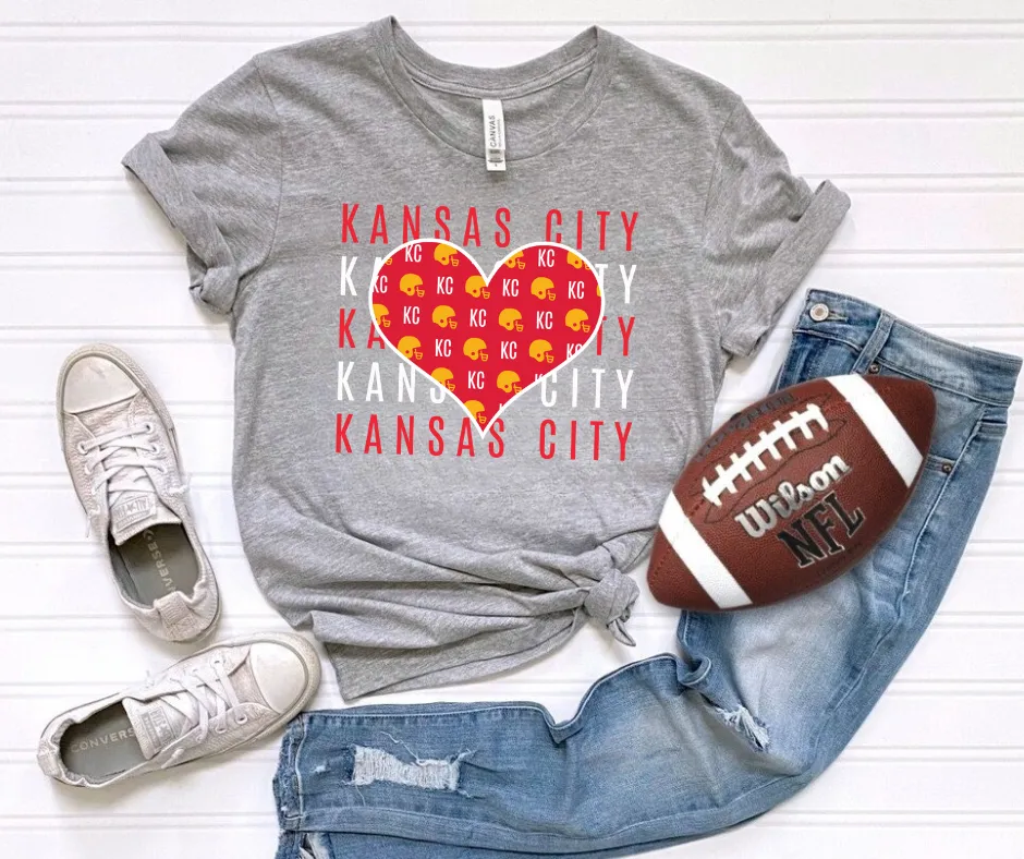 Kansas City Heart Repeat Grey Graphic Tee
