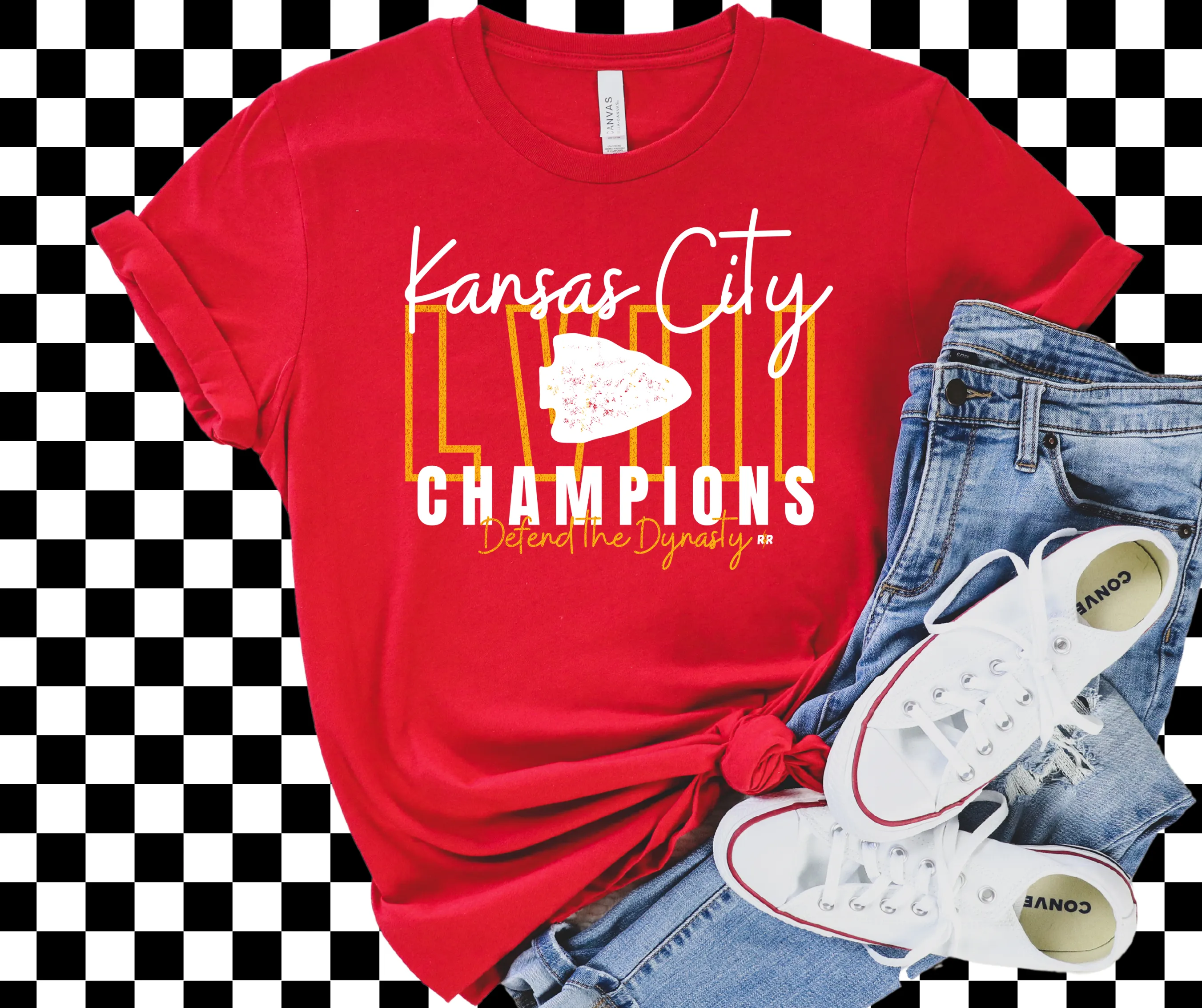 Kansas City LVIII Outline Champions Red Graphic Tshirt