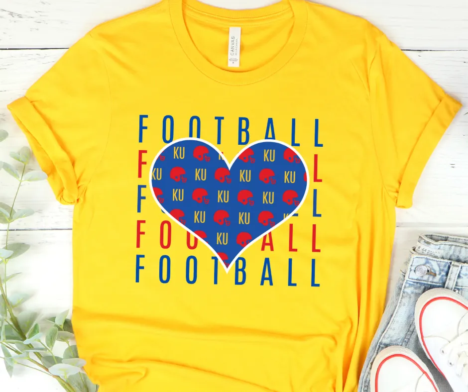 Kansas Football Heart Repeat Gold Graphic Tee