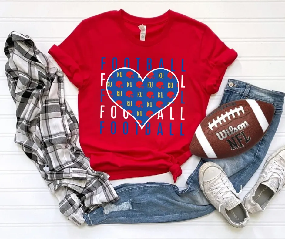Kansas Football Heart Repeat Red Graphic Tee