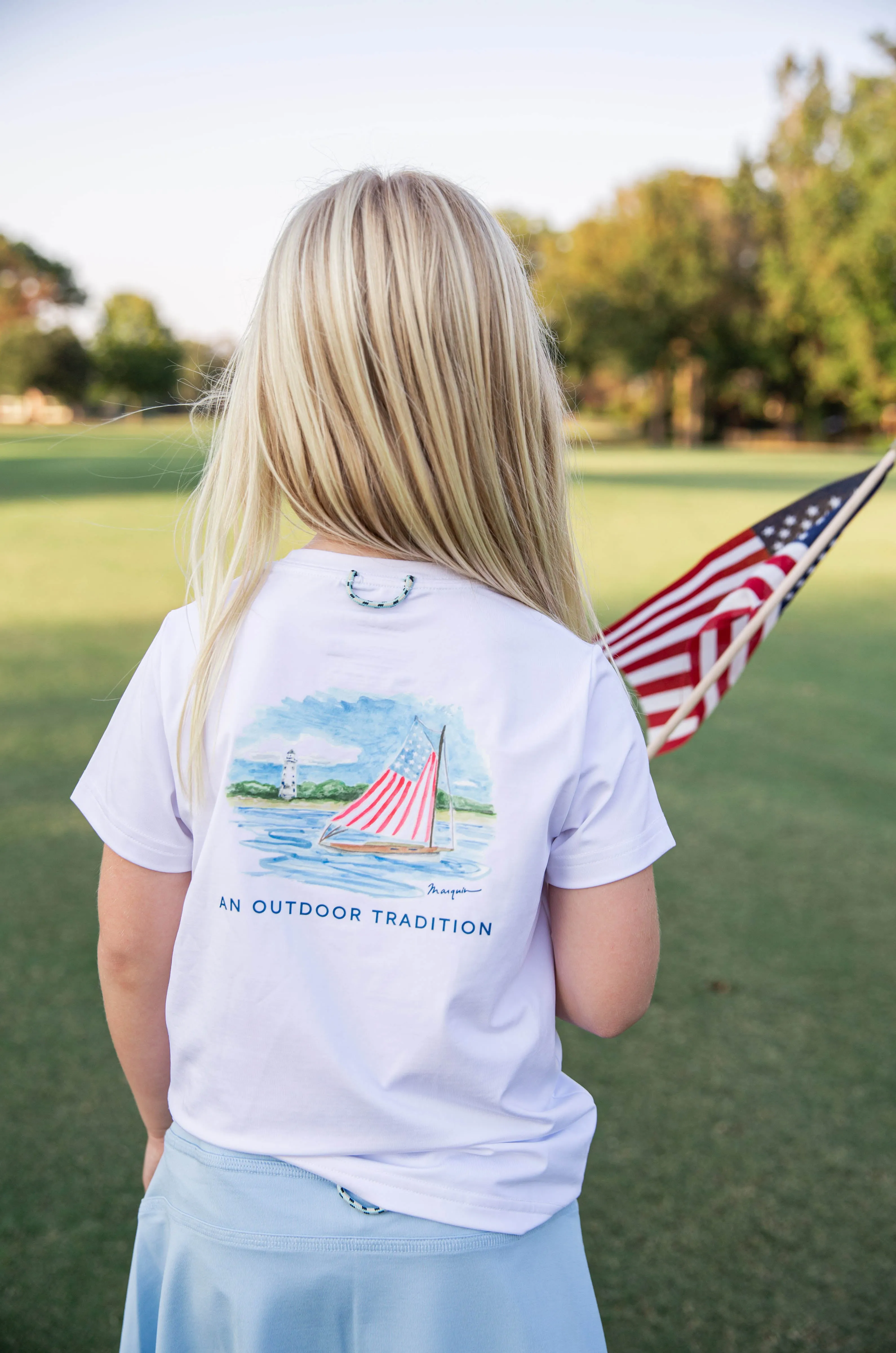 Kids Pro Performance Short Sleeve Fishing T-shirt in Bright White American Flag