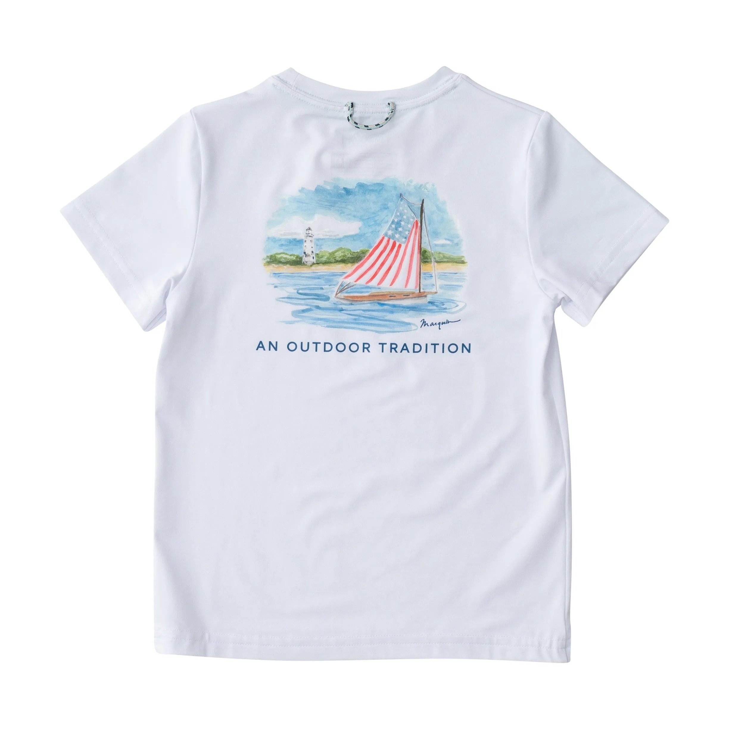 Kids Pro Performance Short Sleeve Fishing T-shirt in Bright White American Flag