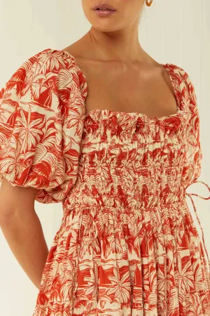 Kub Dress - Red Palm Scene