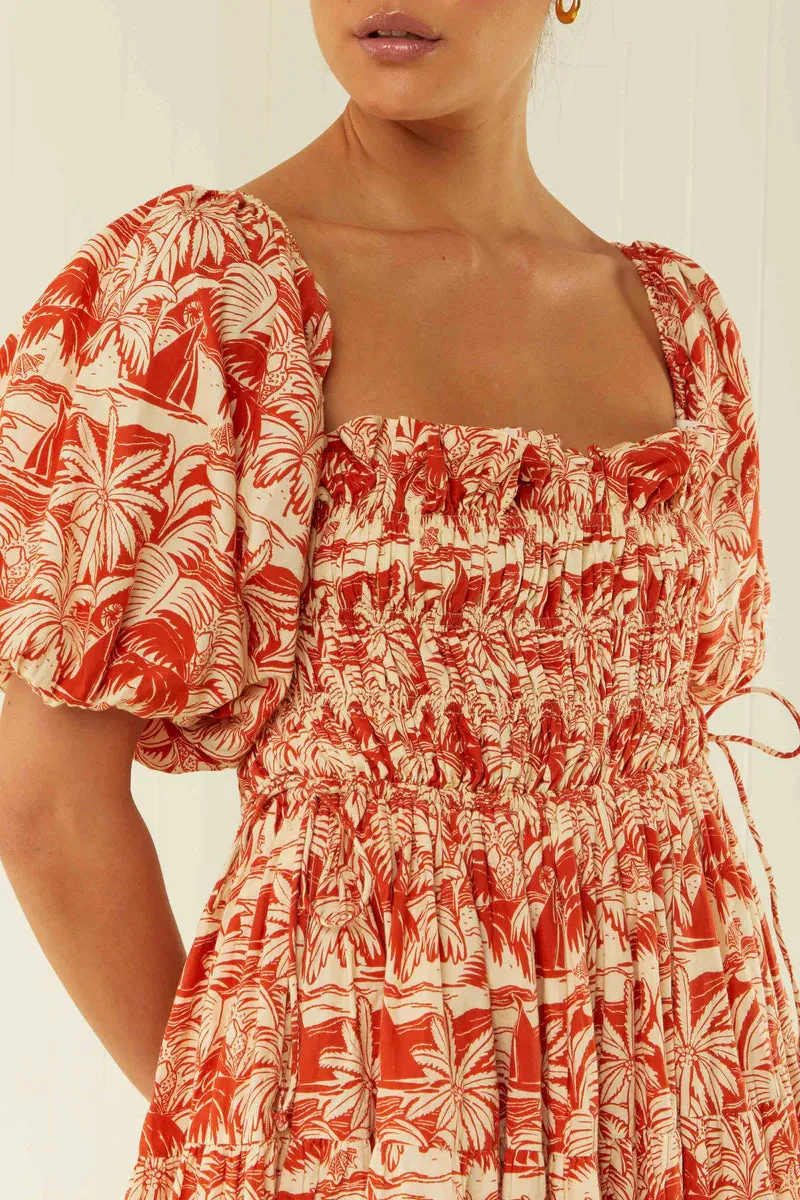 Kub Dress - Red Palm Scene
