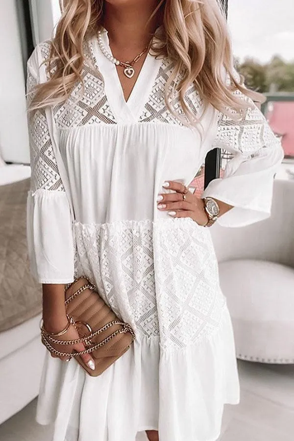 Lace Hollow Stitching Ruffled Mini Dress