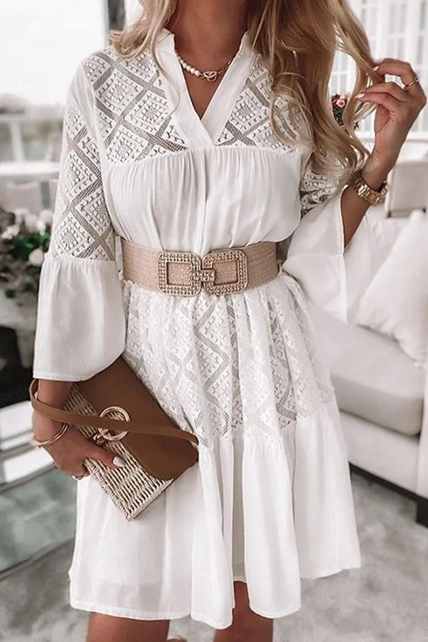 Lace Hollow Stitching Ruffled Mini Dress