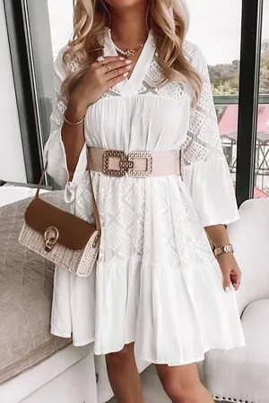 Lace Hollow Stitching Ruffled Mini Dress