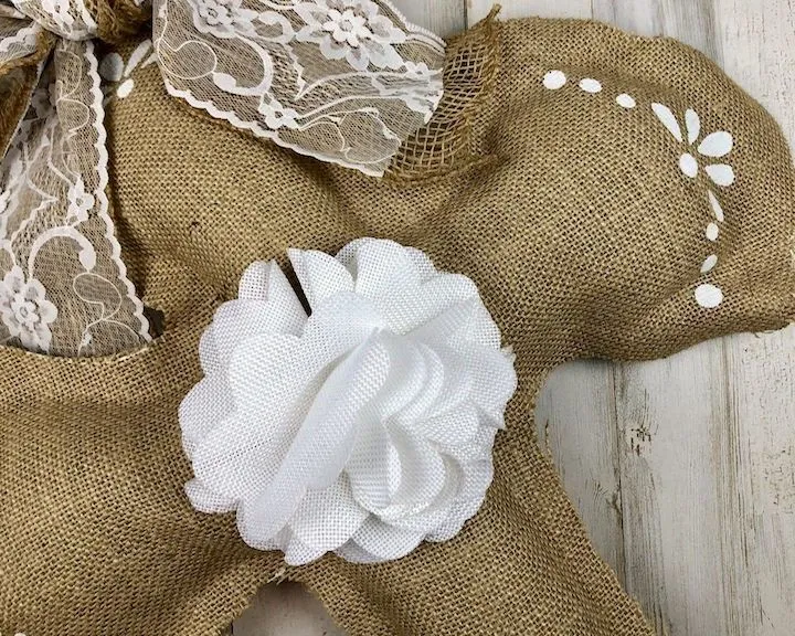 Large burlap & white lace hanging cross