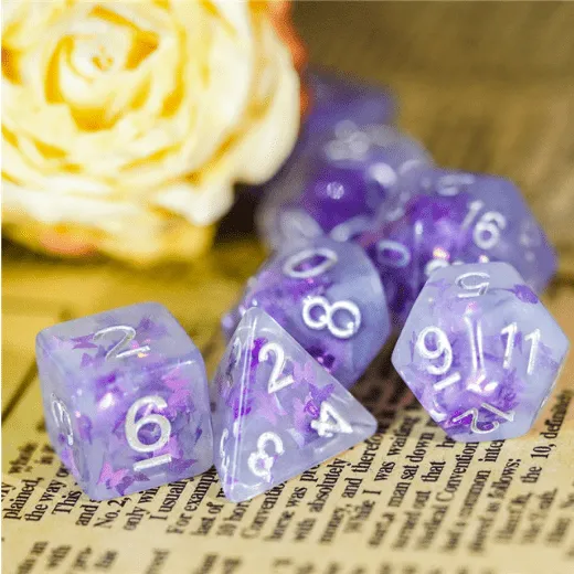 Lavender Butterfly RPG Dice Set