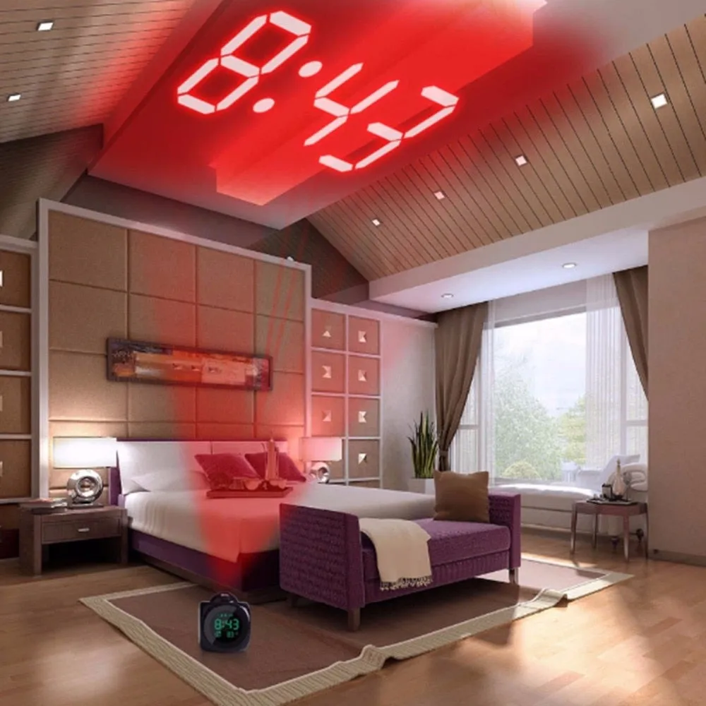LCD Projection LED Display Time Digital Alarm Clock Talking Voice