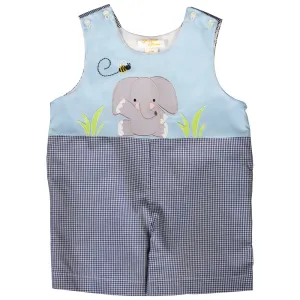 Let's Bee Friends Elephant Blue/Navy Gingham Romper