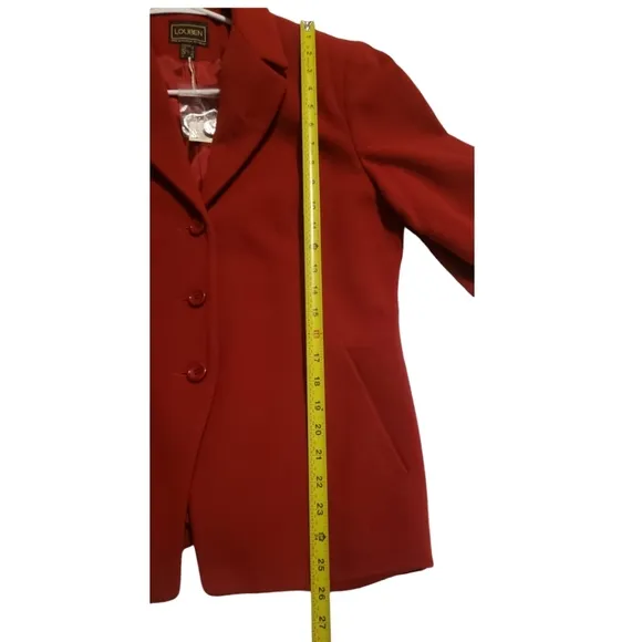 Louben Womens Burnt Red Button Wool Cashmere Blend Jacket Blazer Size 12