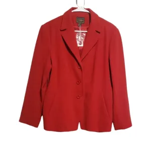 Louben Womens Burnt Red Button Wool Cashmere Blend Jacket Blazer Size 12