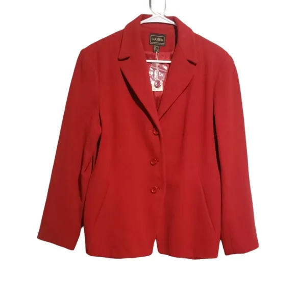 Louben Womens Burnt Red Button Wool Cashmere Blend Jacket Blazer Size 12