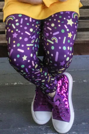 Mardi Gras Leggings: Purple Sprinkles