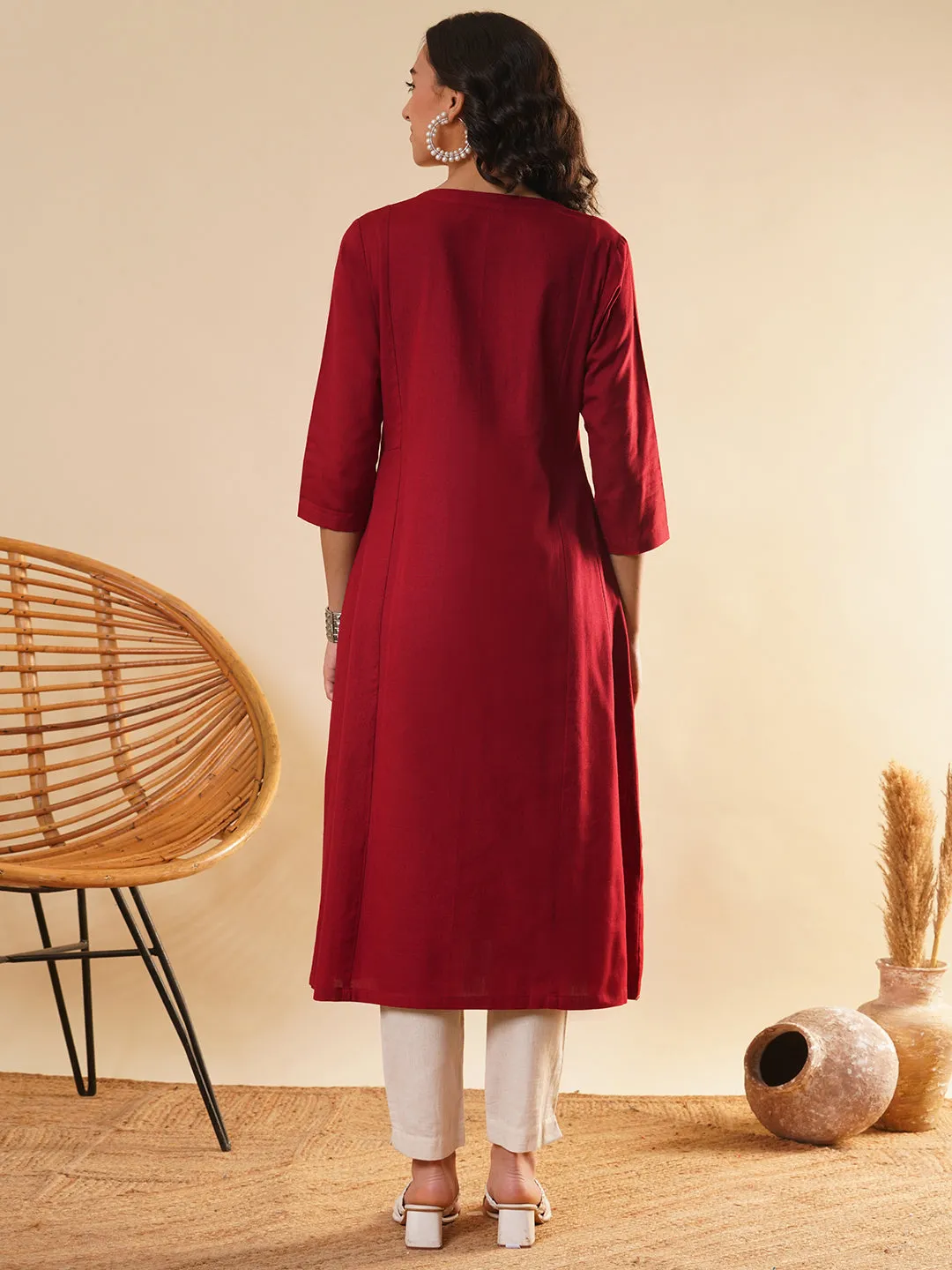 Maroon Comfort Fit Cotton Kurta for Women Online in India - Zola