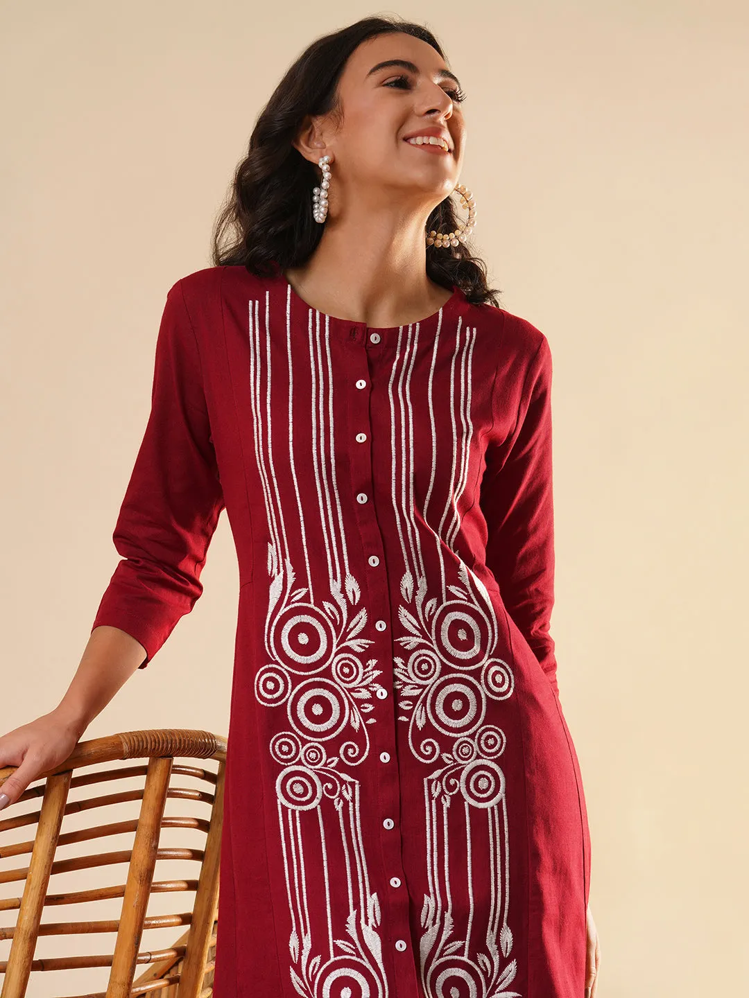 Maroon Comfort Fit Cotton Kurta for Women Online in India - Zola