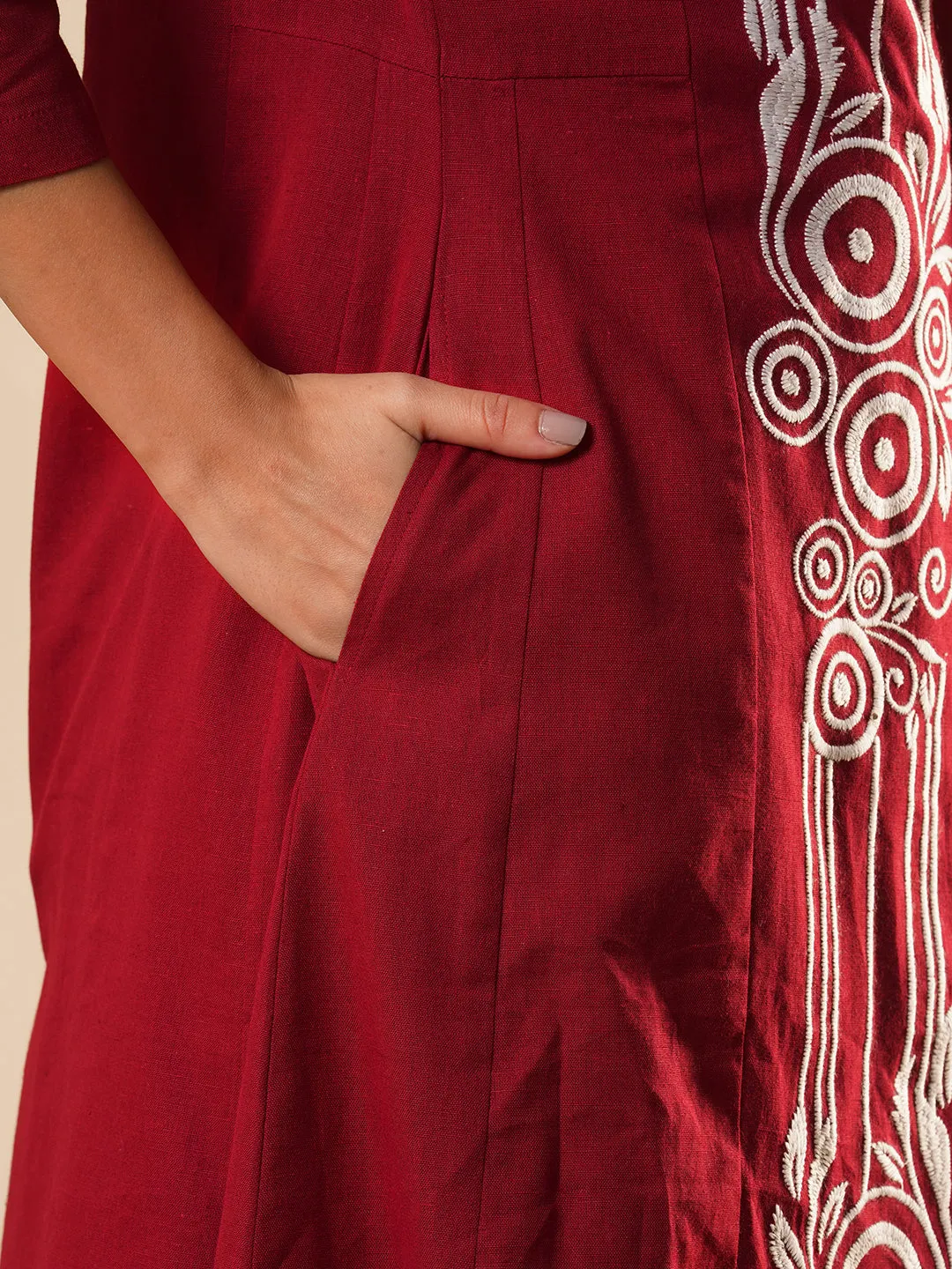 Maroon Comfort Fit Cotton Kurta for Women Online in India - Zola