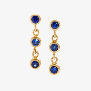 Meadow Triple Blue Sapphire Earrings in 20K Peach Gold